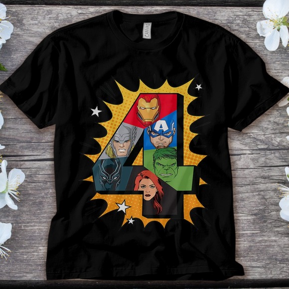 Marvel Avengers Comic Super Heroes 4th Birthday T-Shirt Unisex Adult T-shirt - Picture 1 of 2